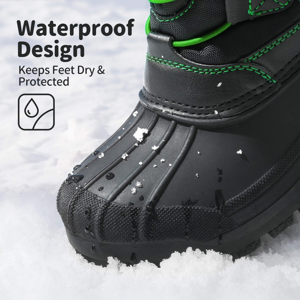 Kids Waterproof Shell Bottom Snow Boots - BLACK NEON GREEN - 2